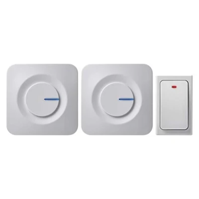 Imagen de EMOS P5731 inalámbrico, Juego de 2 receptores, 36 melodías, Alcance 180 m, 4 Niveles Volumen hasta 90 dB, pulsador Timbre sin Pilas, Blanco