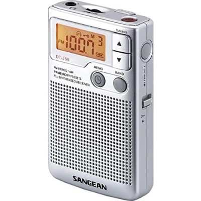 Imagen de Radio portátil Sangean DT 250, AM/FM, Dynamic Bass Boost, Pantalla LCD, Plata