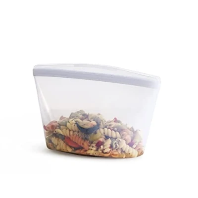 Imagen de Stasher bolsas de silicona para alimentos, cuenco 4 tazas (transparente), reutilizables congelador, bolsa lavable con cremallera, 946 ml
