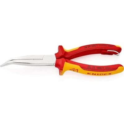 Imagen de Knipex Alicate de montaje (alicate boca cigüeña) cromado, homologado por VDE; con anilla fijación aislada e integrada para colocar una protección anticaída 200 mm 26 T