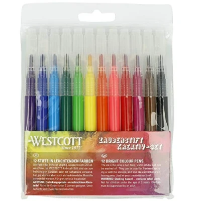 Imagen de Westcott airbrush set refill pack rotuladores 12 en colores brillantes para niños solubles agua y fácilmente lavables fun for painting &amp; drawing E 16801 00