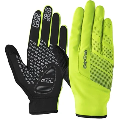 Imagen de GripGrab Ride Térmicos Cortavientos Acolchados Táctiles con Forro Polar Guantes Ciclismo Invierno, Adultos Unisex, Amarillo Neón, M
