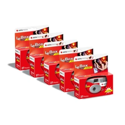 Imagen de AGFA Photo 601020 Cámara desechable LeBox Flash, 27 Fotos, Lente óptica de 31 mm, Color Gris y Rojo