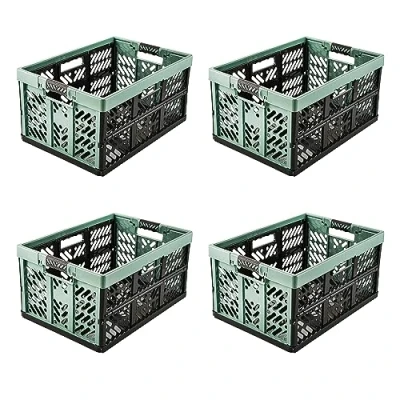 Imagen de keeeper 4x Cajas plegables resistentes con asas suaves al tacto, 45 l, Ben, Verde nórdico