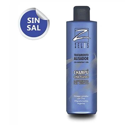 Imagen de Champú Sin Sal Prolongador del Alisado 400 ml Tratamiento Alisador Cabello con Queratina y Chía Prolonga el Pelo Liso hasta 6 Meses Zelos Fluido