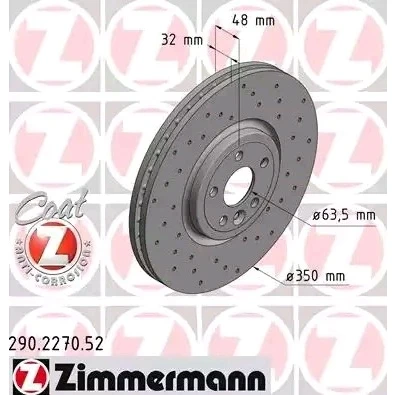 Imagen de ZIMMERMANN SPORT COAT Z 290.2270.52 Disco de freno 350 32 6/5 5 108 ventilación interna, perforado revestido altamente carbonizado JAGUAR: