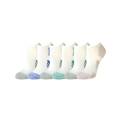 Imagen de Amazon Essentials Calcetines Deportivos Invisibles de algodón Acolchados Transpirables y cómodos Alto Rendimiento Mujer, 6 Pares, Cian Oscuro/Morado, 36 39.5