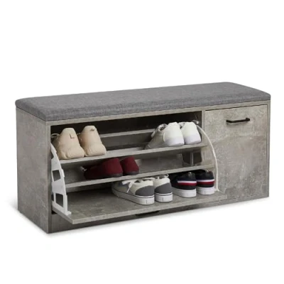 Imagen de Mondeer Banco para Zapatos, Madera de ingeniería, Gris, L100 x W30 H46 cm