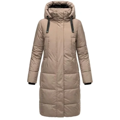 Imagen de MARIKOO Laryaa XVI S 3XL Abrigo de invierno para mujer, largo acolchado, material reciclado, con capucha desmontable, gris pardo,