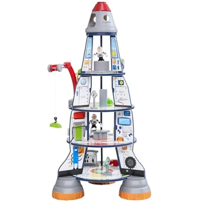 Imagen de KidKraft Juego de Nave Espacial Madera Juguete, Set Cohete y Estación con Grúa Figuras Astronautas Extraterrestres, Juguetes niños niñas 3+ años (63443)