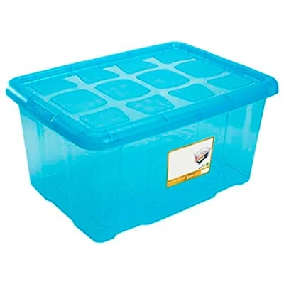 Imagen de AC Caja de ordenación con Tapa plástico Transparente N.º 18. Contenedor para almacenar Juguetes, Libros, Ropa, Mantas. Capacidad 60 litros. Dimensiones Aprox.: 61,5 x 45 29,7 cm. Color Azul