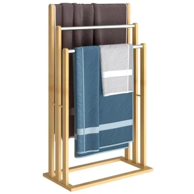 Imagen de Toallero baño bambú con 3 barras acero inoxidable 46x24x84cm