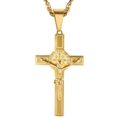 Imagen de PROSTEEL Colgante Cruz Oro Jesucristo Cristiano Catolico, Collar con Jesus