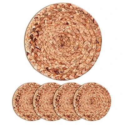 Imagen de Alnicov manteles individuales tejidos para mesa de comedor, juego 4, jacinto agua natural, resistentes al calor, antideslizantes 18 cm