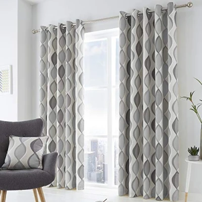 Imagen de Fusion Lennox Cortinas Forradas con Ojales, 100% algodón, Color Gris y Gris, 229 x 183 cm