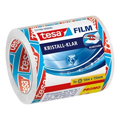 Imagen de tesafilm Cristal Clear, Cinta Adhesiva Ultra Transparente, Alta Adhesión, Resistencia a Roturas, 3 Rollos 10 m x 15 mm, Transparente