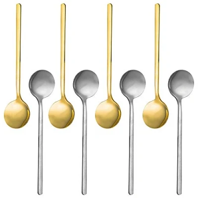 Imagen de Juego de 8 cucharas acero inoxidable bañadas en oro y plata, SourceTon Mini cucharillas para café, azúcar, postre, torta, helado, sopa, antipasto, capuchino, 5.3 pulgadas