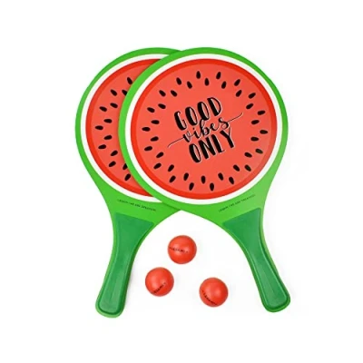 Imagen de Legami Racchette Da Spiaggia Playa Watermelon Mango Ergonómico Incluye: 2 Raquetas y 3 Pelotas, Medidas: 23 x 38 0,7 cm, Material: MDF, PVC Balls, Funda Incluida, Color, 0.7 cm (BR0002)