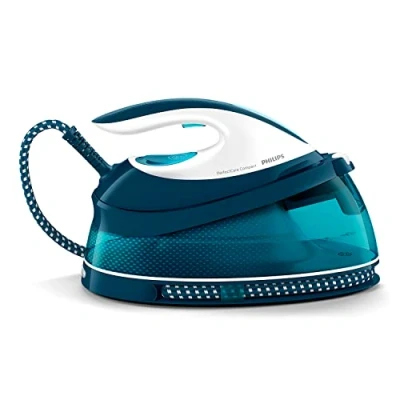 Imagen de Philips PerfectCare Plancha Generadora de Vapor Compacta Tecnología OptimalTEMP, 6.5 Bares, Golpe 400 g, 120 g/min, Autoapagado, Tamaño Compacto, Suela Special, Color Azul (GC7844/20)