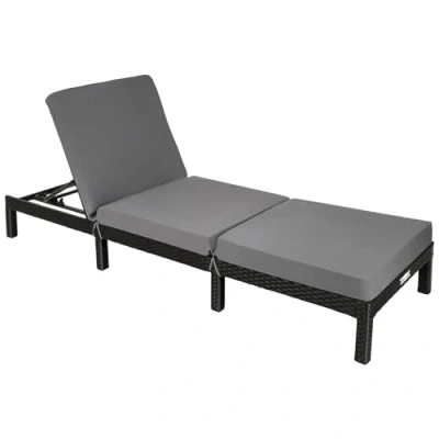 Imagen de TecTake® Tumbona Jardín Exterior de Ratán y Acero con Cojines, Piscina Respaldo Regulable en 6 Posiciones, Playa Estable Resistente a Intemperie, Fácil Limpieza Negro