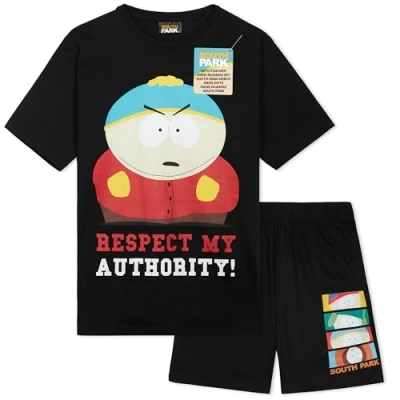 Imagen de South Park Pijama Hombre Verano Divertido Stan Kyle Cartman Kenny Pijamas Cortos Originales Ropa de Dormir Regalos para Hombres (L, Negro)