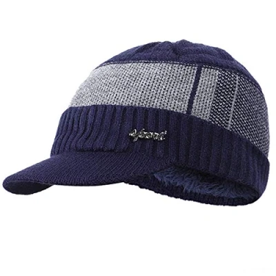 Imagen de Yixda gorro de invierno para hombre, punto con escudo, marine, Talla única