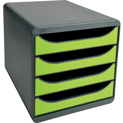Imagen de Exacompta 310725D Módulo individual para documentos A4 + con 4 cajones, ultra rígido y stop de seguridad 347x278x267 mm BIG BOX Negro/verde lima (opaco)