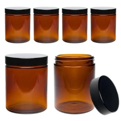 Imagen de Viva Haushaltswaren Gabriele Hesse e.K. 6 Barras marrón de 180 ml, crisol para ungüentos, Crema, tarros Especias Cristal, Incluye Etiquetas Caja, 6.6 x 8.1 cm,