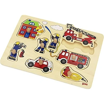 Imagen de Goki Puzzles de Madera Bombero, Encaje, Multicolor (57907)
