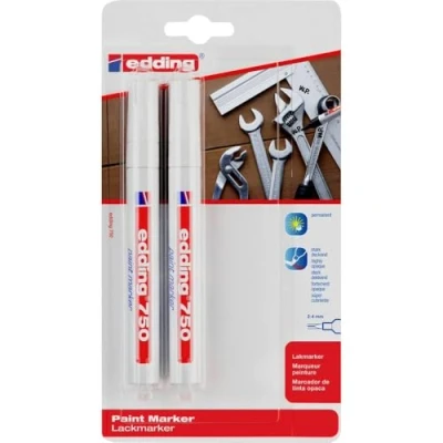 Imagen de edding 750 marcador de tinta opaca blanco 2 rotuladores punta redonda 4 mm para metal, vidrio, piedras o plástico resistente al calor, permanente, no mancha, impermeable