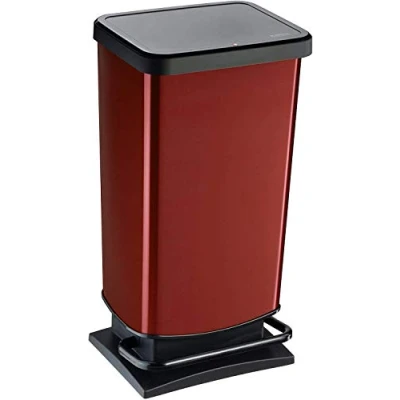 Imagen de Rotho Paso, Cubo de basura 40l con pedal y tapa, Plástico PP sin BPA, rojo metálico, 35.3 x 29.5 67.6 cm