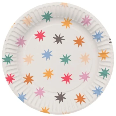 Imagen de Folat B.V. Decoración Blanca con Estrellas de colores Platos Starburst 23 cm 8 Piezas Vajilla Fiesta Alegre y Colorida para cumpleaños niños Adultos, Multicolor (26861)