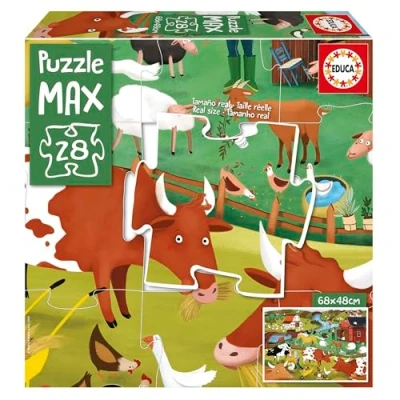 Imagen de Educa Puzzle MAX Infantil con una Divertida Imagen de Animales la Granja. 28 Piezas Grandes, fáciles manipular y Encajar. Ideal para Montar en el Suelo. (19955)