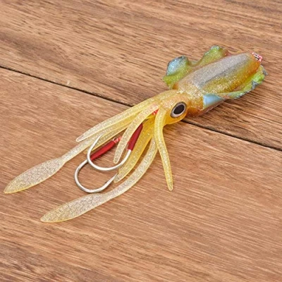 Imagen de Aparejo de Pescar, Huairdum Cebo Pesca Falso Luminoso Suave, señuelo Pulpo, Calamar, Ojos 3D mar/Agua Dulce para Pescar(3#)
