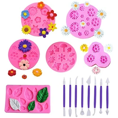 Imagen de Woohome 13 Pz Molde de Silicona para Fondant Moldes Flores Decorar Tartas, Chocolate, Dulces, Hornear