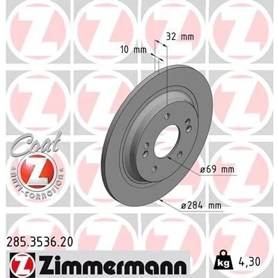 Imagen de ZIMMERMANN 285.3536.20 Disco de freno 284 10 7/5 5 114 macizo revestido HYUNDAI: Kona SUV