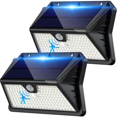 Imagen de Giliwosy Luz Solar Exterior,【2 Paquete/3 Modos】 Luces Solares con Sensor Jardin de Movimiento 185 LED Focos Exterior IP65 Impermeable para Jardín, Garaje, Patio, Puertas (Blanco Frío)