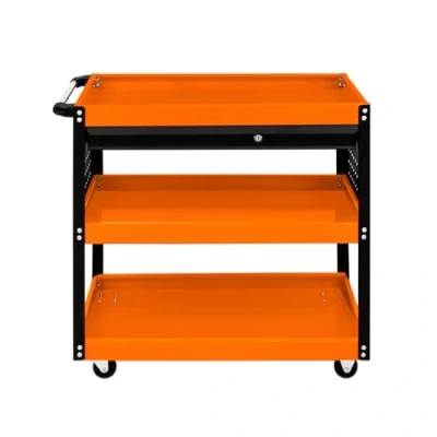 Imagen de Organizador Herramientas con Ruedas Carrito Portaherramientas de Acero 3 Niveles Carro Duradero Portátil para Taller Garaje Ganchos Llaves Tableros Colgantes Cajón Bloqueable Capacidad 150kg