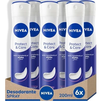Imagen de NIVEA Protege &amp; Cuida spray en pack de 6 (6 x 200 ml), desodorante antitranspirante con el aroma Creme, 0% alcohol