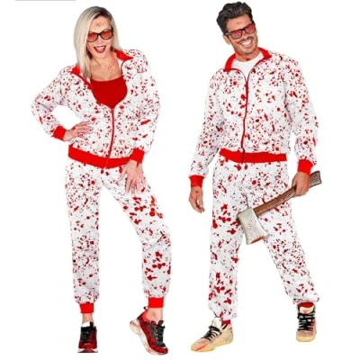 Imagen de W WIDMANN MILANO Party Fashion disfraz de chándal baño sangre, blanco con manchas jogging suit, terror, Halloween