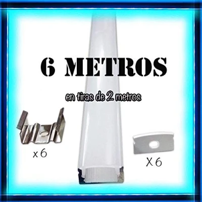Imagen de Perfil de aluminio para tira LED,barra disipador en tiras 2 metros,canal con difusor opaco PACK 6 mts. soporte montaje la instalacion,tapas finales.