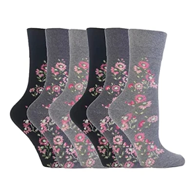 Imagen de Gentle Grip 6 pares de calcetines algodón suave no elásticos para mujer, gris, 4 8