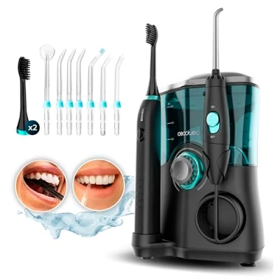 Imagen de Cecotec Centro de Estación Bucal o Dental Bamba ToothCare Jet Clean. 18 W, Irrigador 600 ml Capacidad, 10 Niveles Presión, 7 Cabezales y Cepillo Dientes Eléctrico con 5 Modos