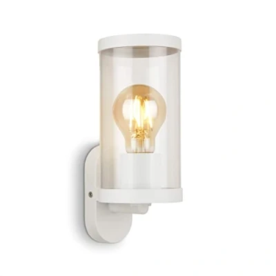 Imagen de Briloner Leuchten Lámpara de exterior, aplique exterior vidrio, IP44, E27, blanco, 230x95x115 mm (LxAnxAl)