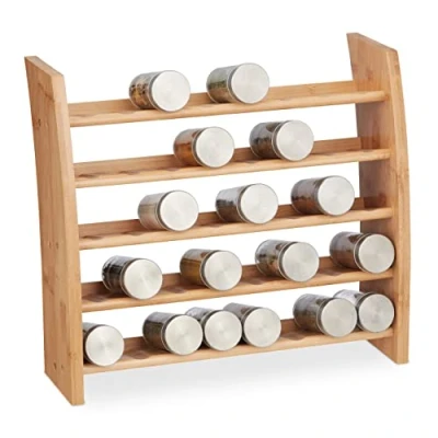 Imagen de Relaxdays Especiero de Bambú, Estante para Botes Especias, 5 Niveles, Hierbas Secas, 36x40,5x16 cm, Madera Natural