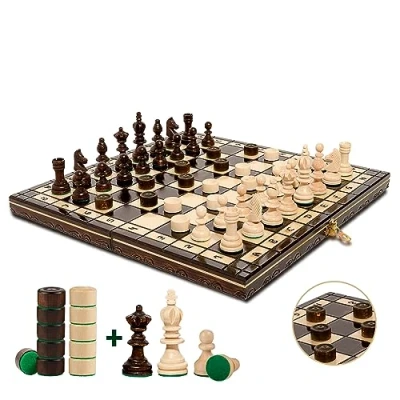 Imagen de Ajedrez de Viaje y Juego Damas NO. 3 2 en 1 Master of Chess Gigante 35cm Fichas Madera Escacs para Niños Adultos