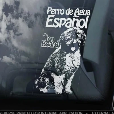 Imagen de LMMIXEE Perro de Agua Español on Board Calcomanía para ventana coche Spanish Water Dog Sign Decal Mom Dad Calcomanías vinilo troqueladas divertidas pegatinas parachoques