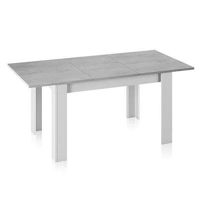 Imagen de Habitdesign Mesa de Comedor Extensible, salón o Cocina, Acabado en Color Blanco Artik y Gris Cemento, Modelo Kendra, Medidas: 140 190 cm (Largo) x 90 (Ancho) 78 (Alto)