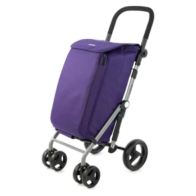 Imagen de Carlett Lite Duo Lett430 Carro de la Compra Carrito Plegable para Supermercado 4 Ruedas Manillar Regulable y Freno Seguridad Bolsa Extensible 48L Térmica 10L Violeta