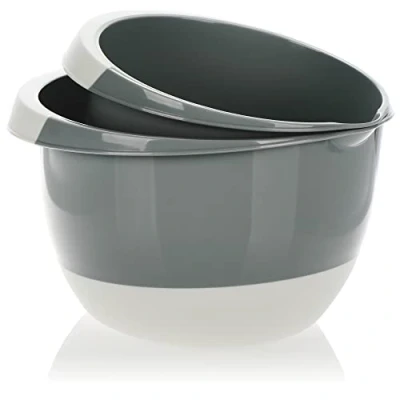 Imagen de COM FOUR® 2x Tazones para mezclar de 3,5 y 2 litros con fondo tope tazon pico vertedor asa antideslizante (3,5+2L coloreado + blanco)